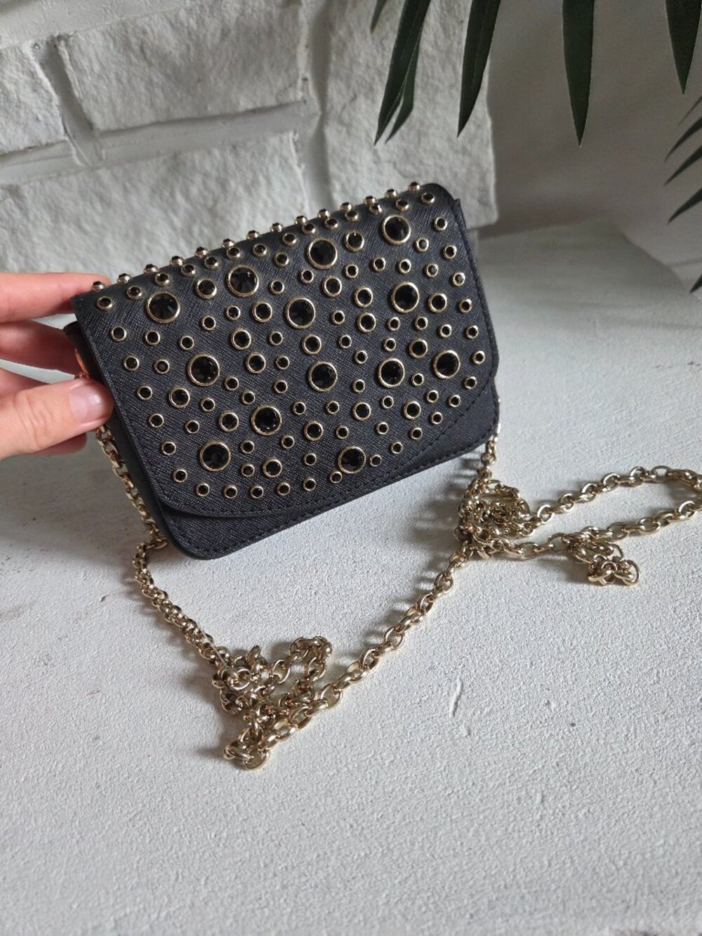 Juicy Couture Small Leather Black Studded & Jeweled Crossbody / Shoulder Bag